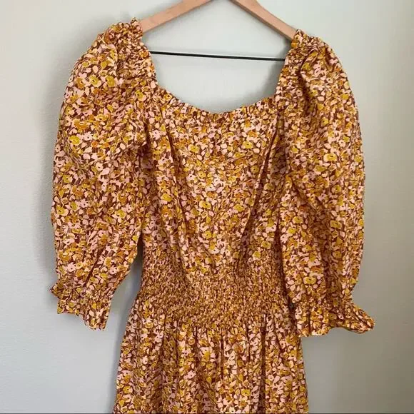 RIXO London Floral Dainty Ditsy Cottagecore Orange Maxi Dress Puff Sleeve M - Picture 3 of 16